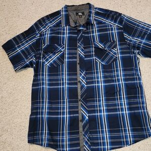 Vintage Rock & Republic Teal Navy and White Plaid Shirt
